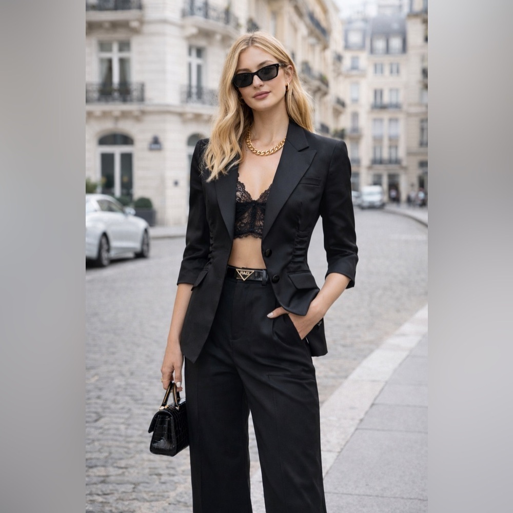 Armani Collezioni Classic Black Satin Blend Tuxedo Blazer - Picture 1 of 7